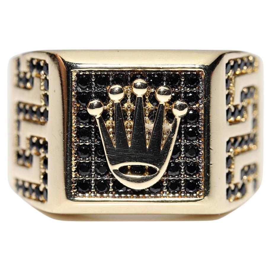 Vintage Circa 1990er Jahre 14k Gold natürlicher schwarzer Diamant dekorierter Vintage-Ring für Mann im Angebot