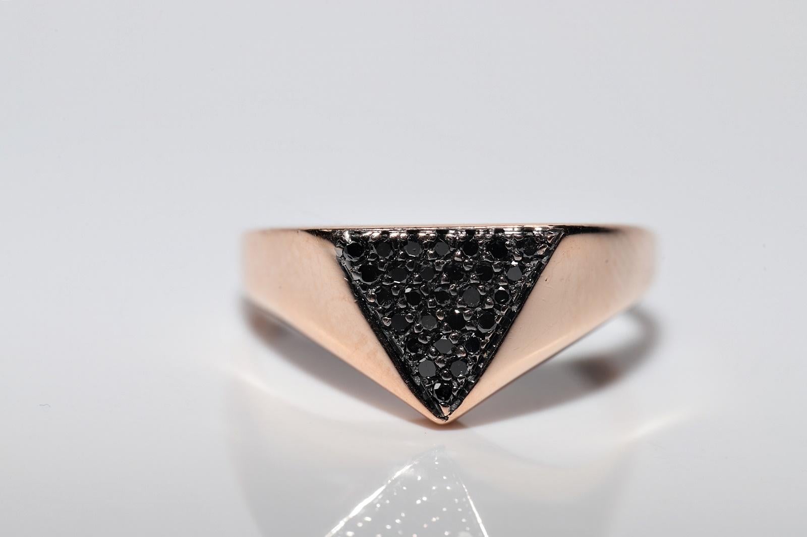 Anillo Vintage Circa 1990s Oro 14k Decorado con Diamantes Negros Naturales Corte brillante en venta