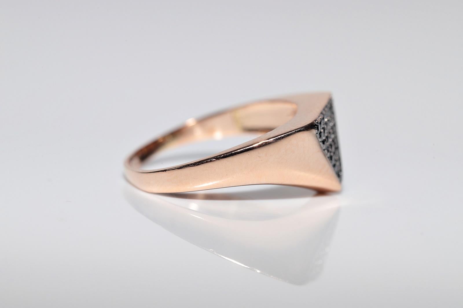 De las mujeres Anillo Vintage Circa 1990s Oro 14k Decorado con Diamantes Negros Naturales en venta