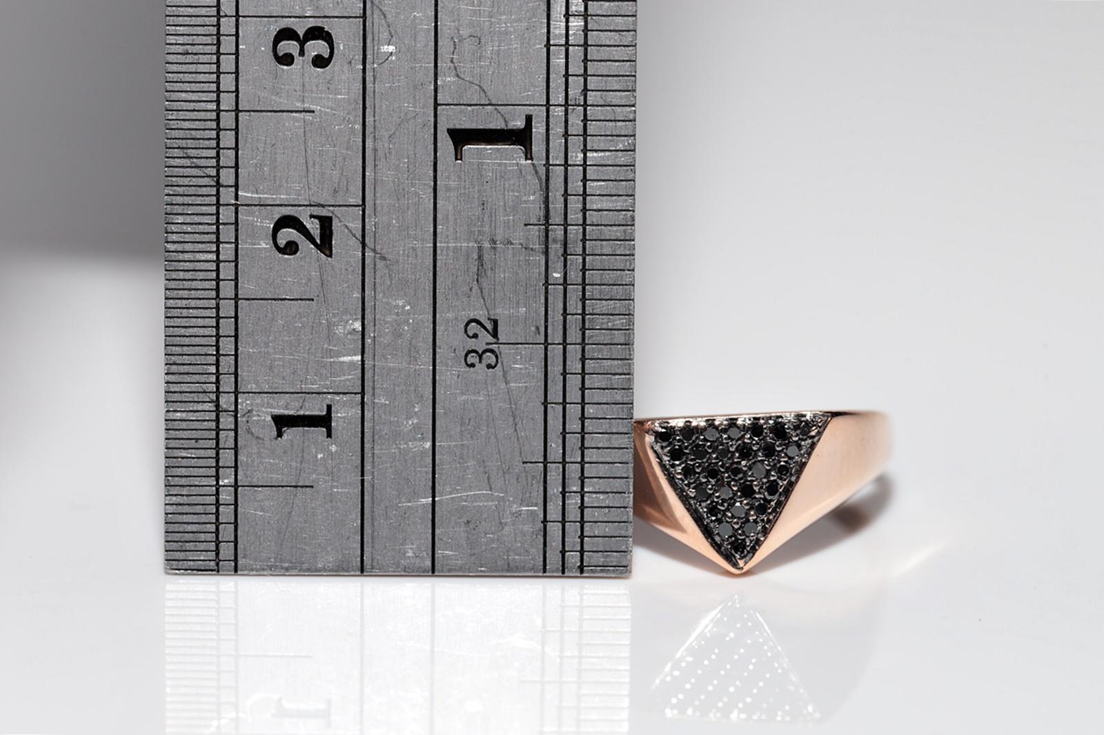Anillo Vintage Circa 1990s Oro 14k Decorado con Diamantes Negros Naturales en venta 1