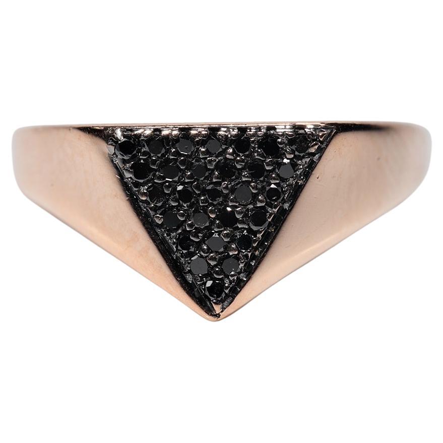Anillo Vintage Circa 1990s Oro 14k Decorado con Diamantes Negros Naturales en venta