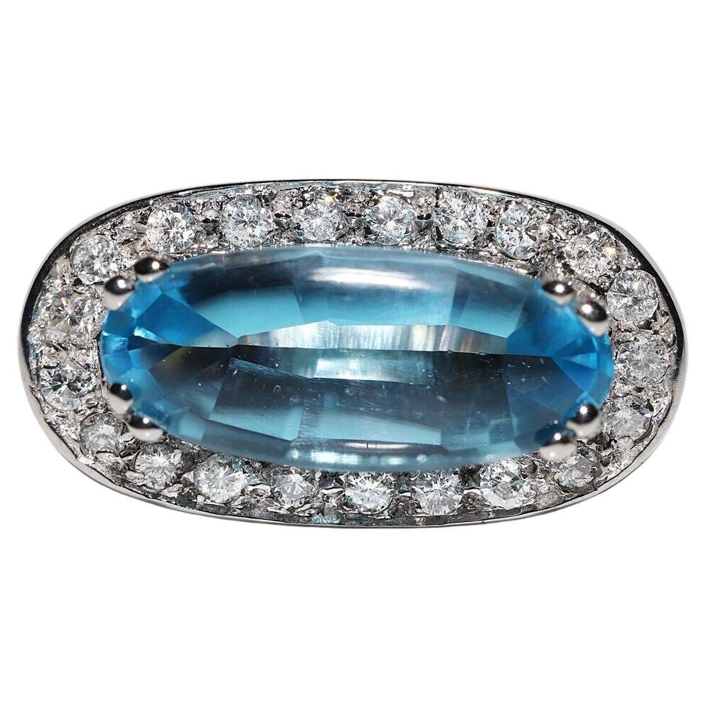 Vintage Circa 1990er Jahre 14k Gold natürlicher Diamant und blauer Topas Dekorierter Ring