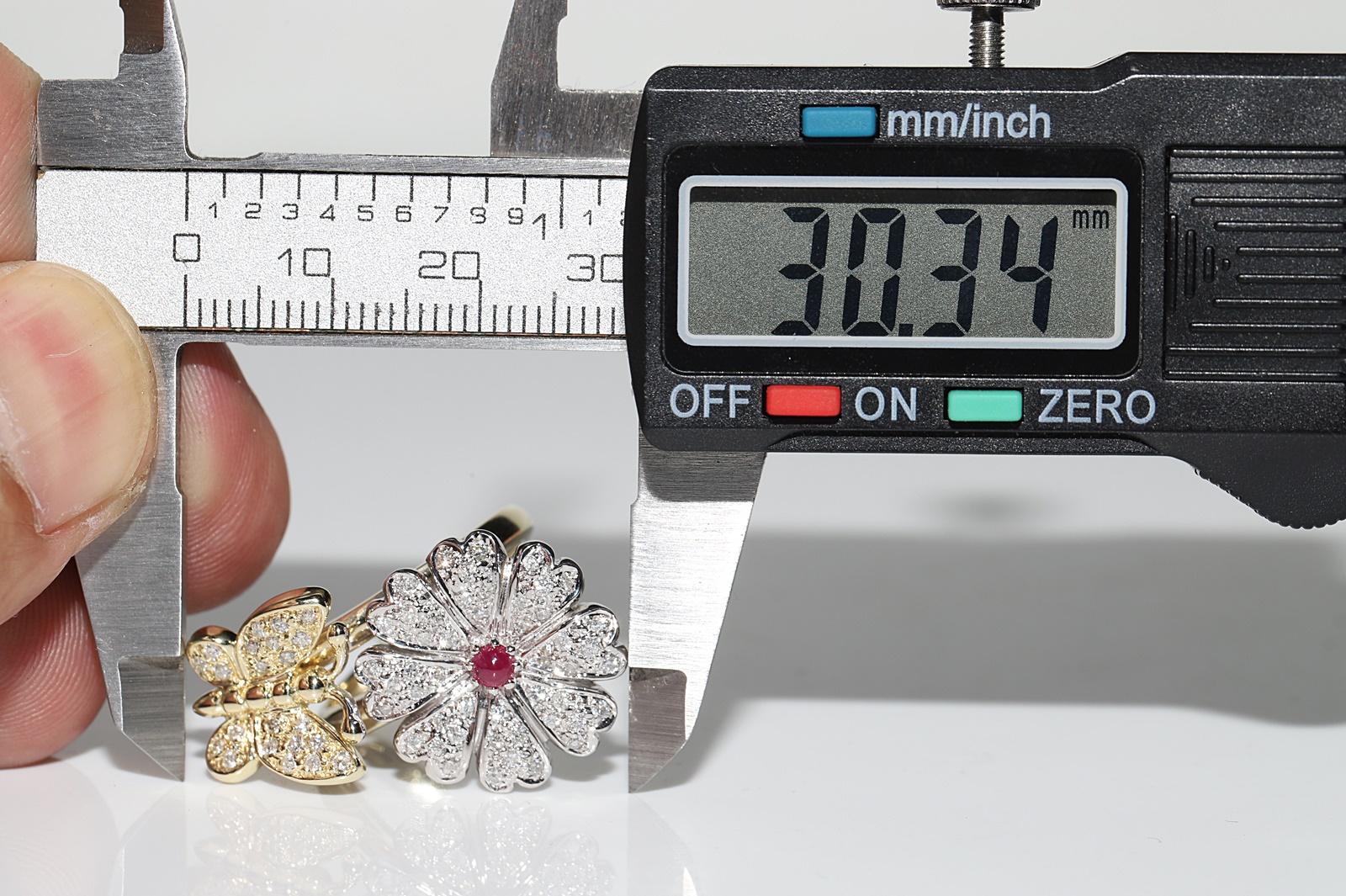 Vintage Circa 1990er Jahre 14k Gold Natürlicher Diamant und Cabochon Rubin Dekorierter Ring im Angebot 5