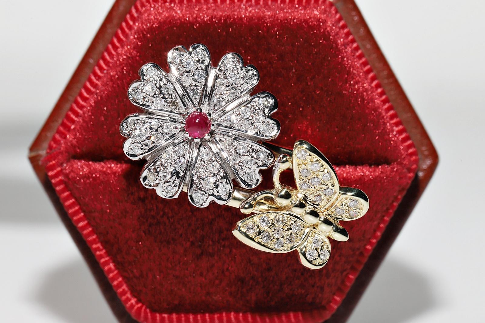 In sehr gutem Zustand.
Das Gesamtgewicht beträgt 9 Gramm.
Insgesamt ist Diamant 0,63 ct.
Der Diamant hat die Farbe G-H-I und die Reinheit s1-s2-s3.
Insgesamt ist Rubin 0,20 ct.
Ringgröße ist US 7.5 (Wir bieten kostenlose Größenänderung)
Wir können