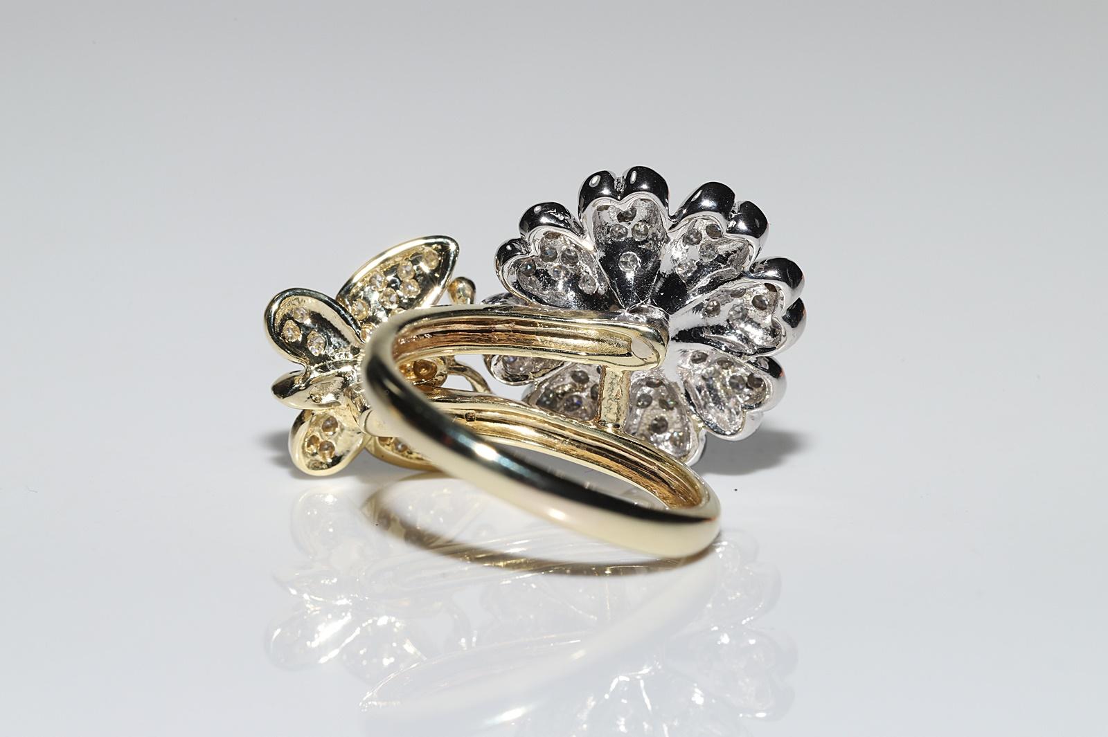 Vintage Circa 1990er Jahre 14k Gold Natürlicher Diamant und Cabochon Rubin Dekorierter Ring im Angebot 1
