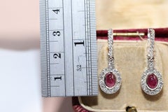Vintage Circa 1990s 14k Gold Natural Diamond And Cabochon Ruby Drop Earring