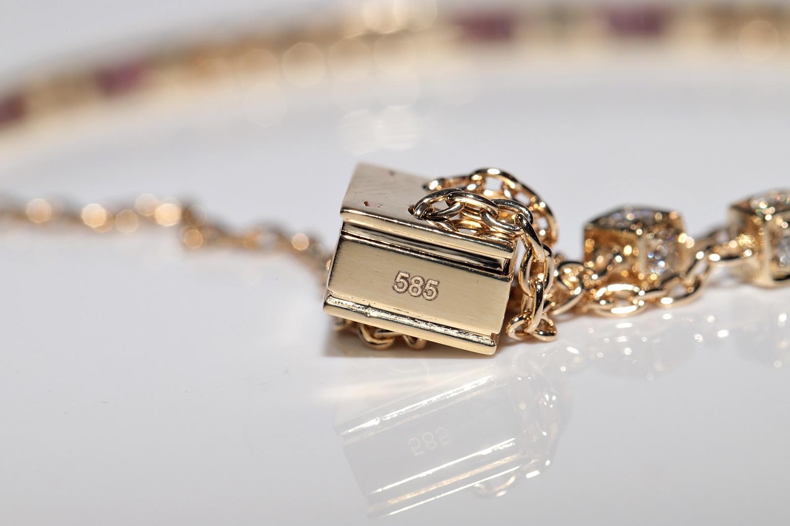 Vintage des années 1990, or 14 carats, diamant naturel et rubis calibré  Bracelet en vente 14