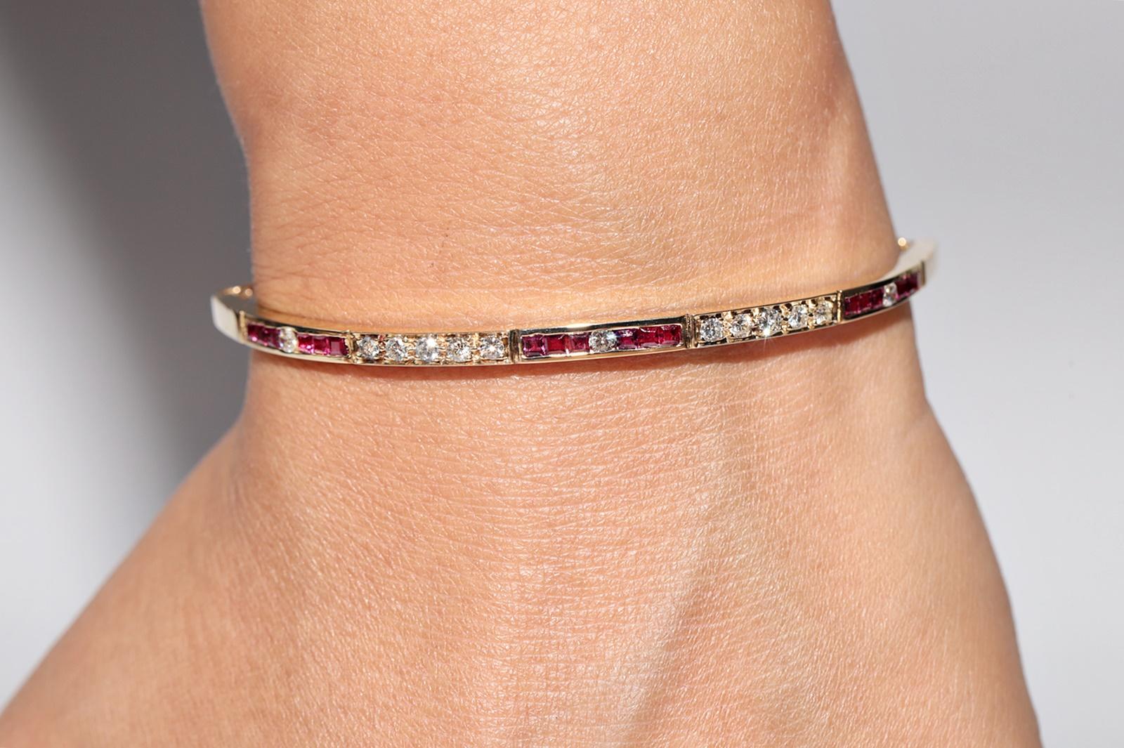 Rétro Vintage des années 1990, or 14 carats, diamant naturel et rubis calibré  Bracelet en vente