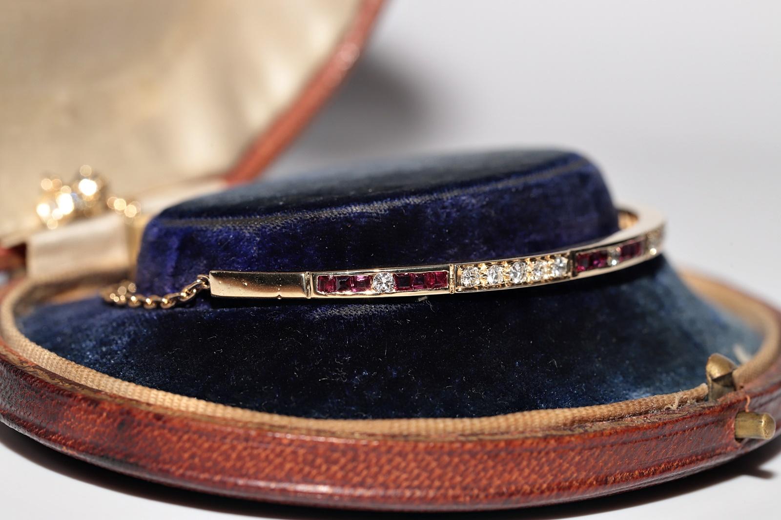 Vintage des années 1990, or 14 carats, diamant naturel et rubis calibré  Bracelet Pour femmes en vente