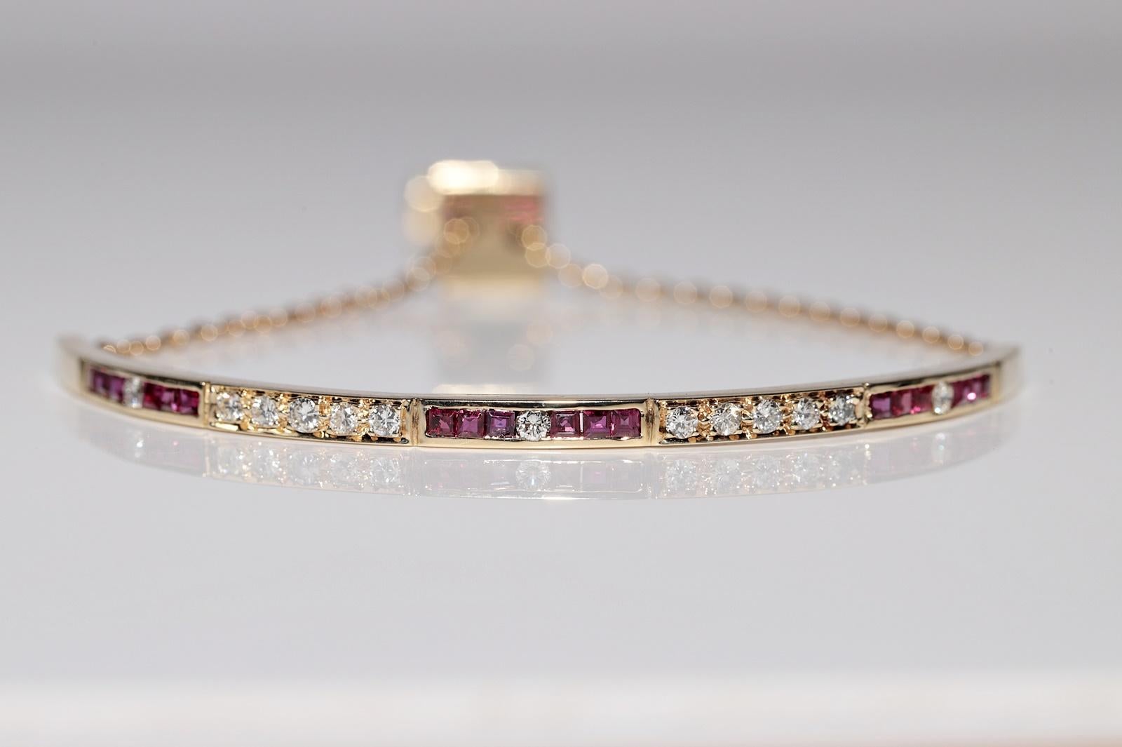 Vintage des années 1990, or 14 carats, diamant naturel et rubis calibré  Bracelet en vente 2