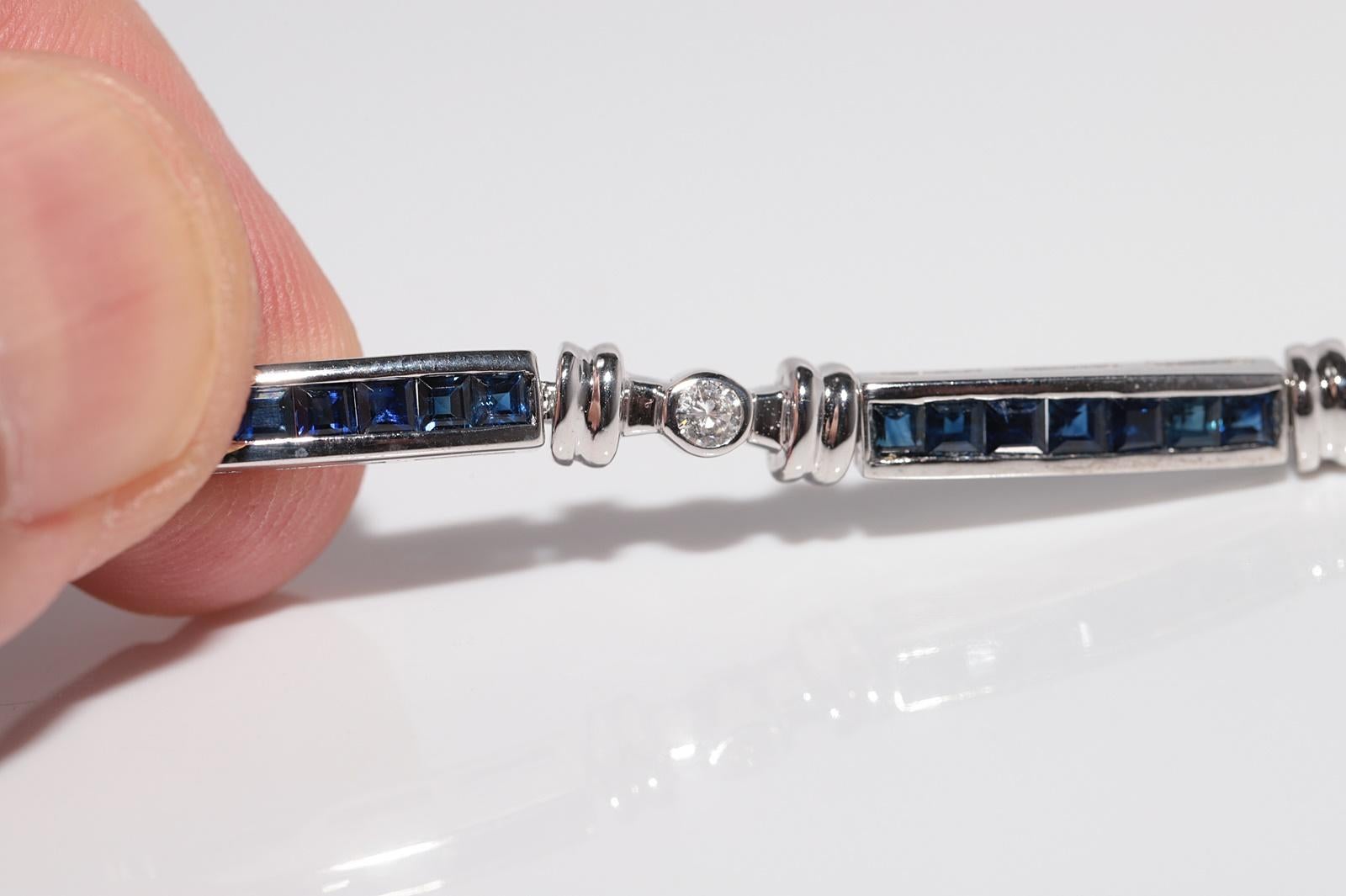 Bracciale in oro 14k con diamanti naturali e zaffiri calibrati, vintage, anni '90 circa. in vendita 13