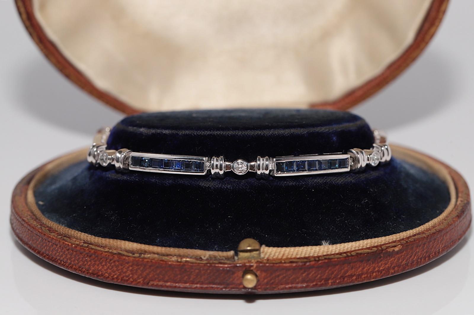 Donna Bracciale in oro 14k con diamanti naturali e zaffiri calibrati, vintage, anni '90 circa. in vendita