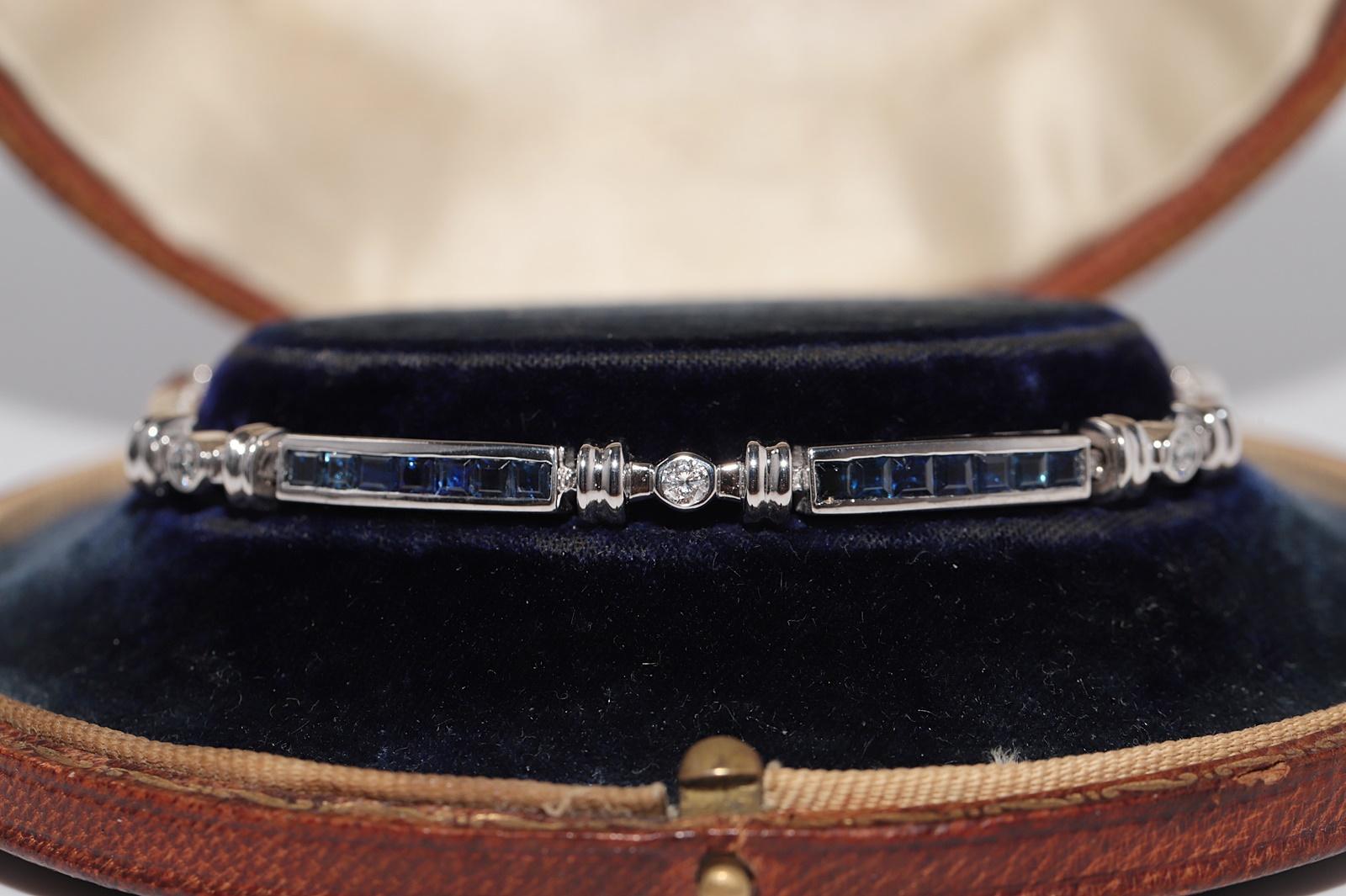 Bracciale in oro 14k con diamanti naturali e zaffiri calibrati, vintage, anni '90 circa. in vendita 1