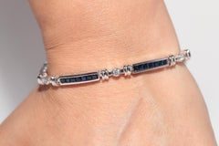 Vintage Circa 1990s 14k Gold Natural Diamond And Caliber Cut Sapphire Bracelet