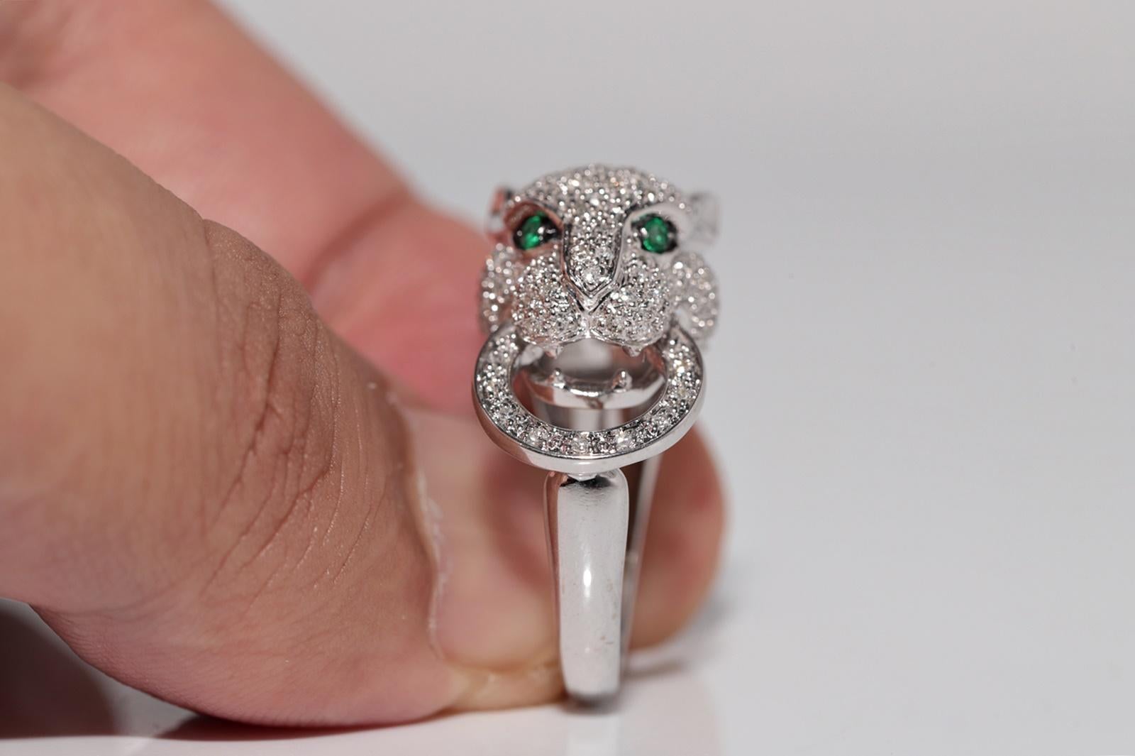 Vintage Circa 1990s 14k Gold Natural Diamond And Emerald Tiger Desing Ring For Sale 6