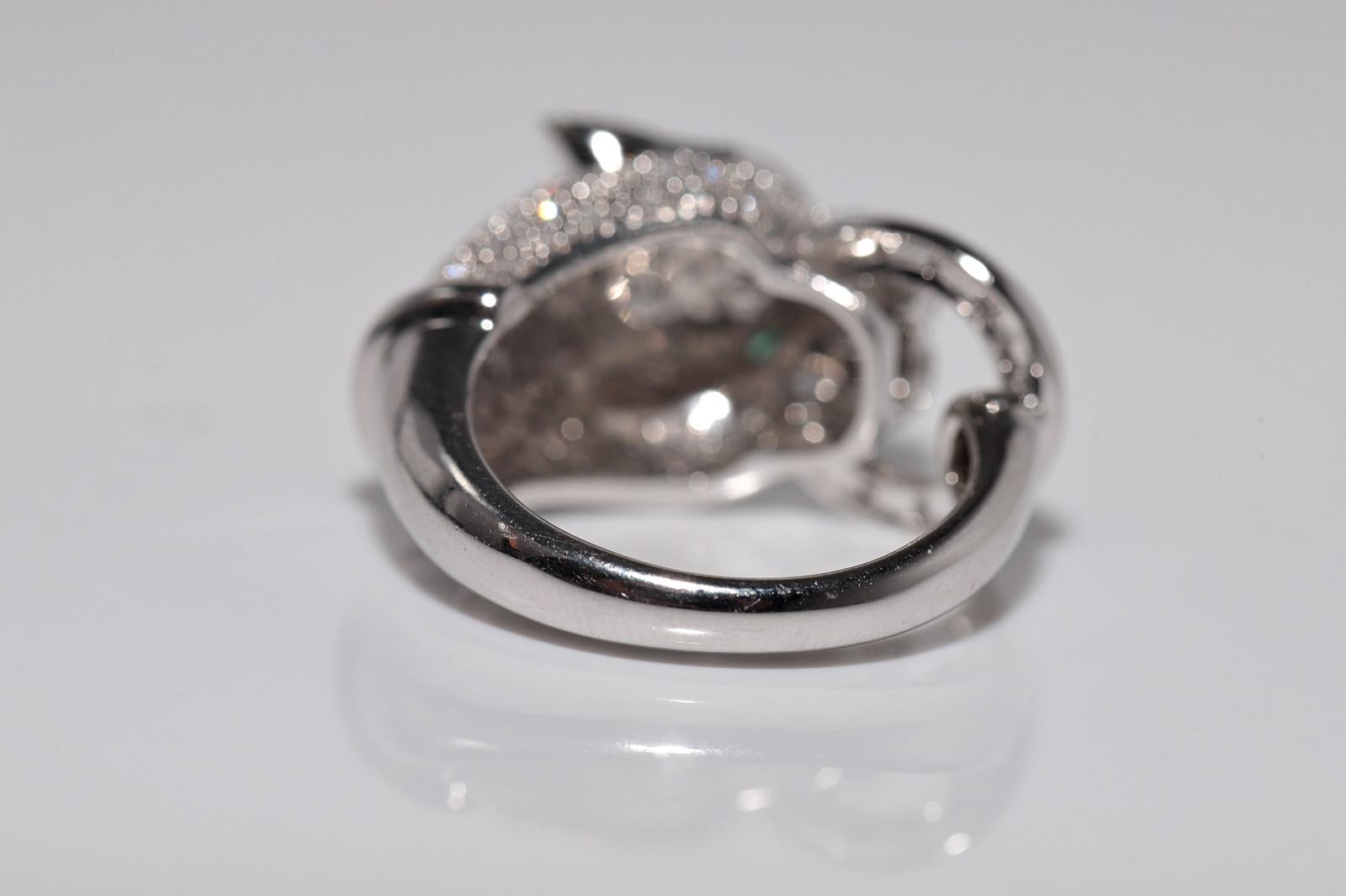 Vintage Circa 1990s 14k Gold Natural Diamond And Emerald Tiger Desing Ring For Sale 1
