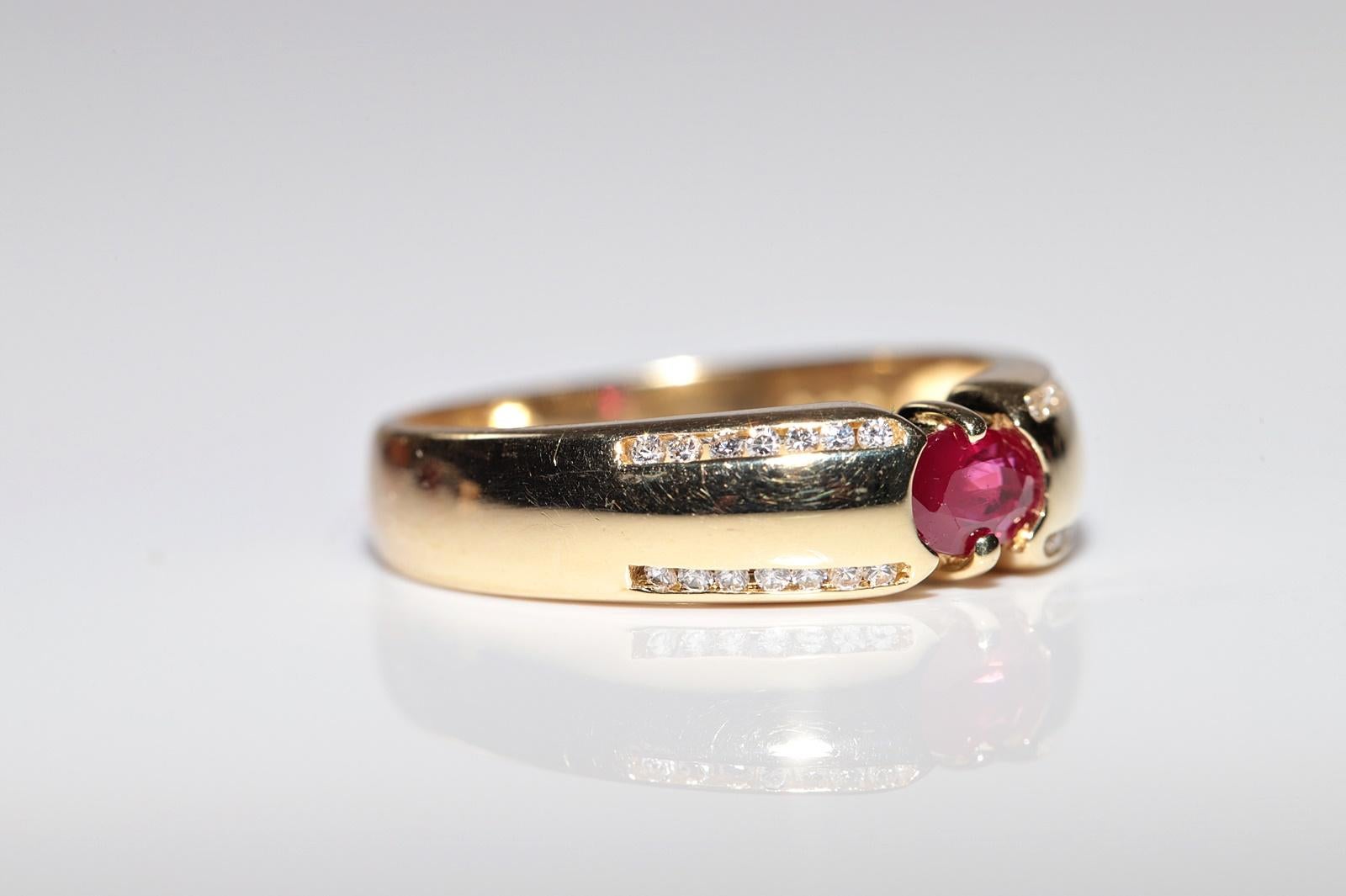 Vintage CIRCA 1990er Jahre 14k Gold  Naturdiamant und Saphir im Ovalschliff Bandring im Zustand „Gut“ im Angebot in Fatih/İstanbul, 34