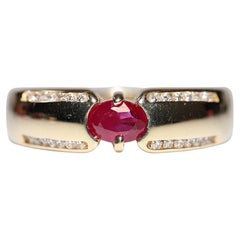 Vintage Circa 1990s 14k Gold  Natural Diamond And Oval Cut Sapphire Band Ring