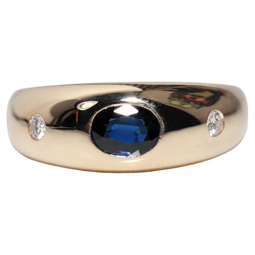 Bandring, Vintage, ca. 1990er Jahre, 14 Karat Gold, natürlicher Diamant und Saphir im Ovalschliff