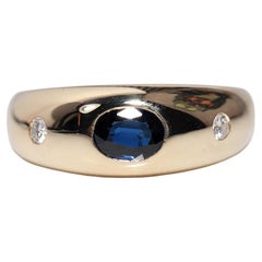 Anello a fascia in oro 14k con diamanti naturali e zaffiri ovali, vintage, anni '90, circa.
