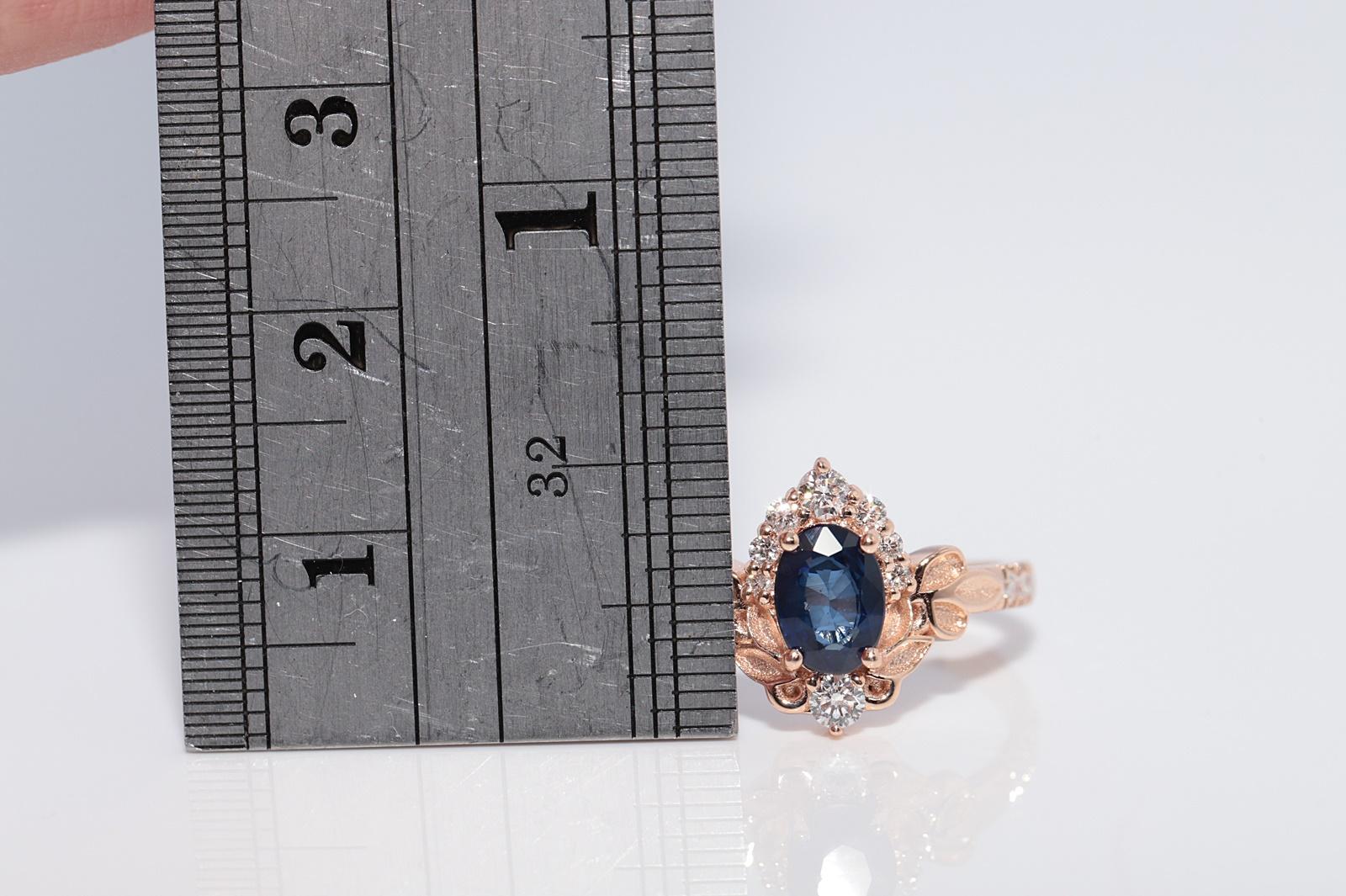 Vintage CIRCA 1990er Jahre 14k Gold Naturdiamant und Oval Cut Saphir Navette Ring im Angebot 6