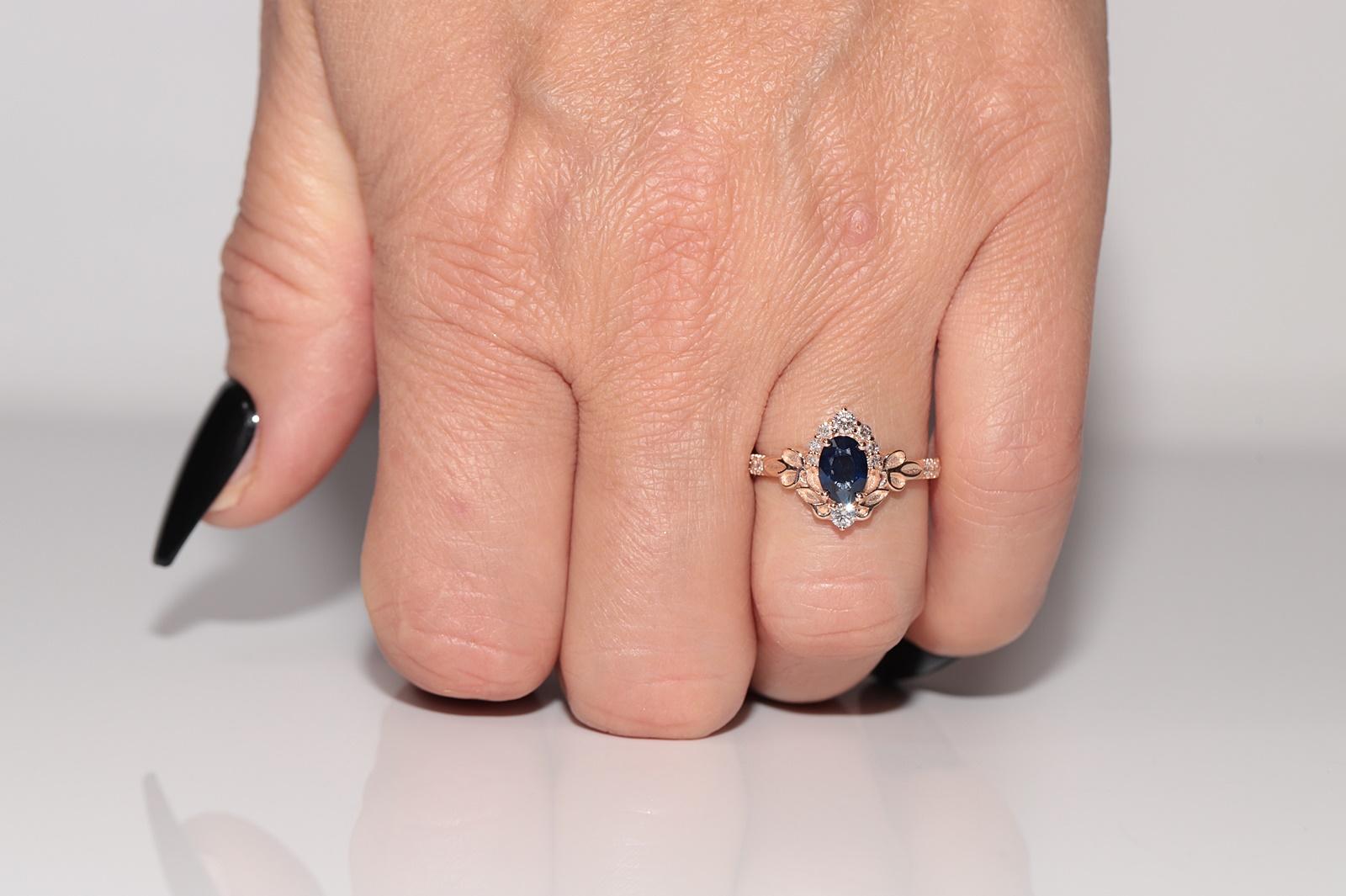 Vintage CIRCA 1990er Jahre 14k Gold Naturdiamant und Oval Cut Saphir Navette Ring im Angebot 10