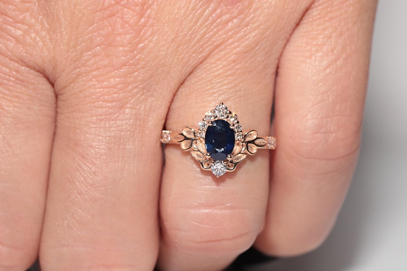 Vintage CIRCA 1990er Jahre 14k Gold Naturdiamant und Oval Cut Saphir Navette Ring im Angebot 11