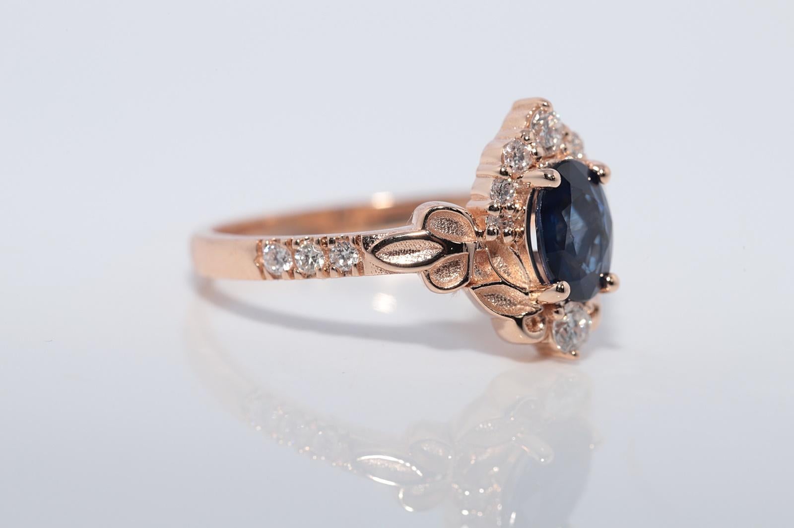 Vintage CIRCA 1990er Jahre 14k Gold Naturdiamant und Oval Cut Saphir Navette Ring im Zustand „Gut“ im Angebot in Fatih/İstanbul, 34