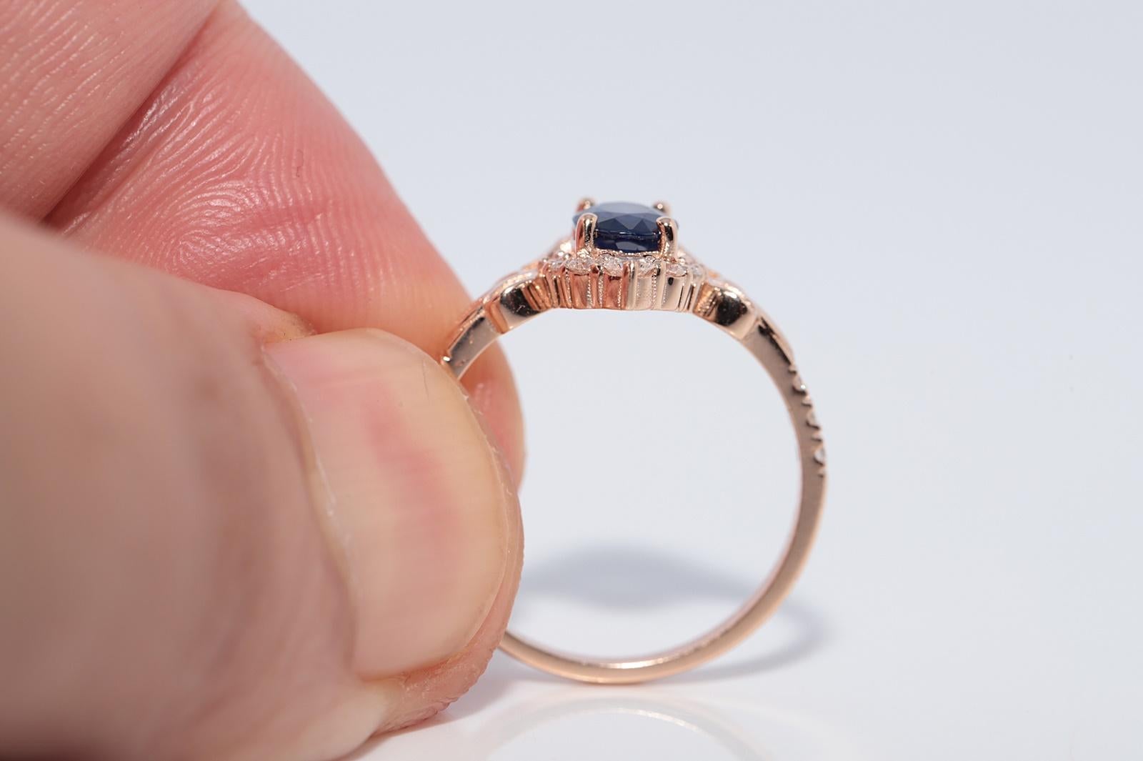 Vintage CIRCA 1990er Jahre 14k Gold Naturdiamant und Oval Cut Saphir Navette Ring im Angebot 1