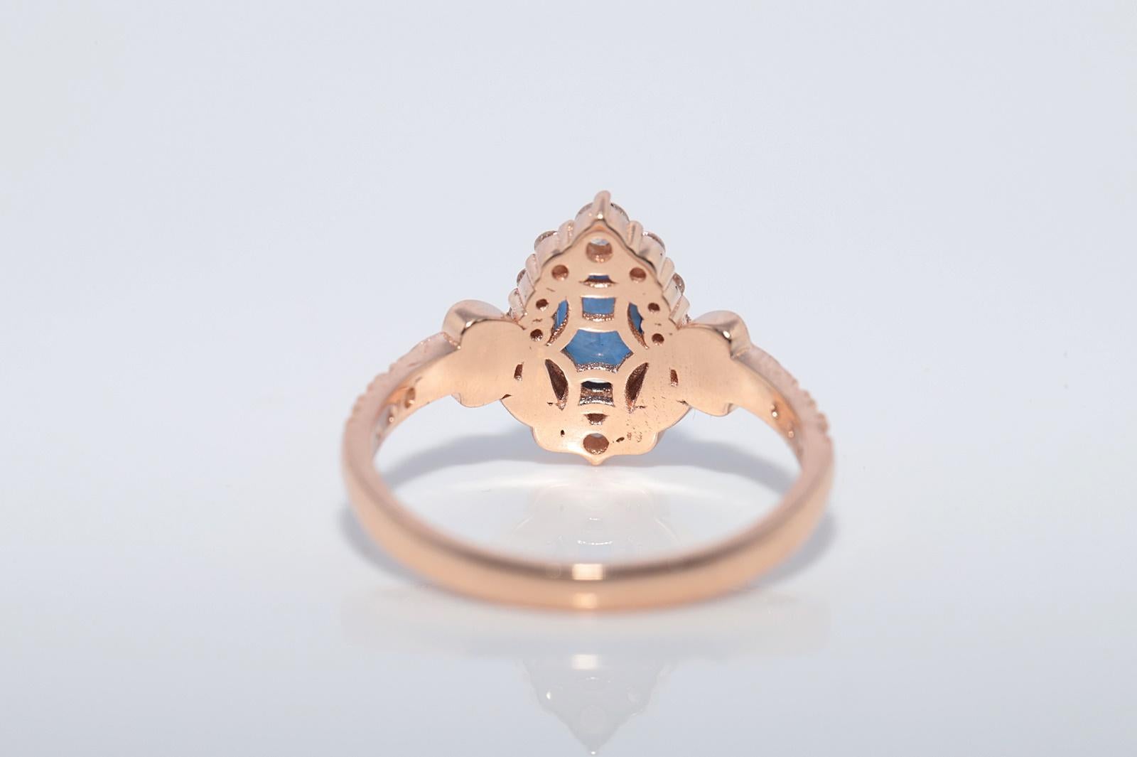 Vintage CIRCA 1990er Jahre 14k Gold Naturdiamant und Oval Cut Saphir Navette Ring im Angebot 2