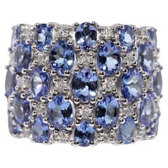 Vintage ByCA 1990 Bague forte en or 14k diamant naturel et tanzanite de taille ovale