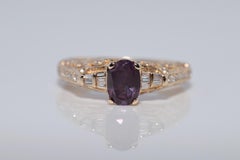 Vintage Circa 1990s 14k Gold Natural Diamond And Oval Cut Tourmaline Ring