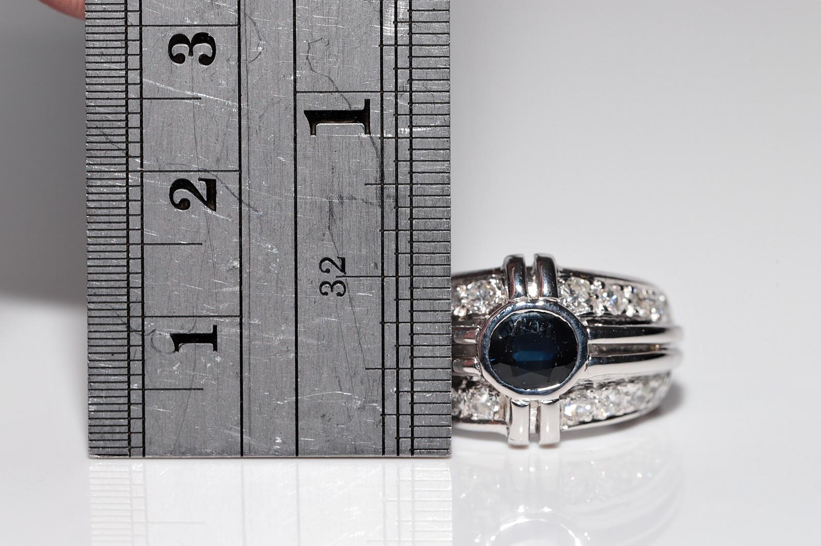 Vintage Circa 1990s 14k Gold Natural Diamond And Oval Sapphire Strong Ring im Angebot 5