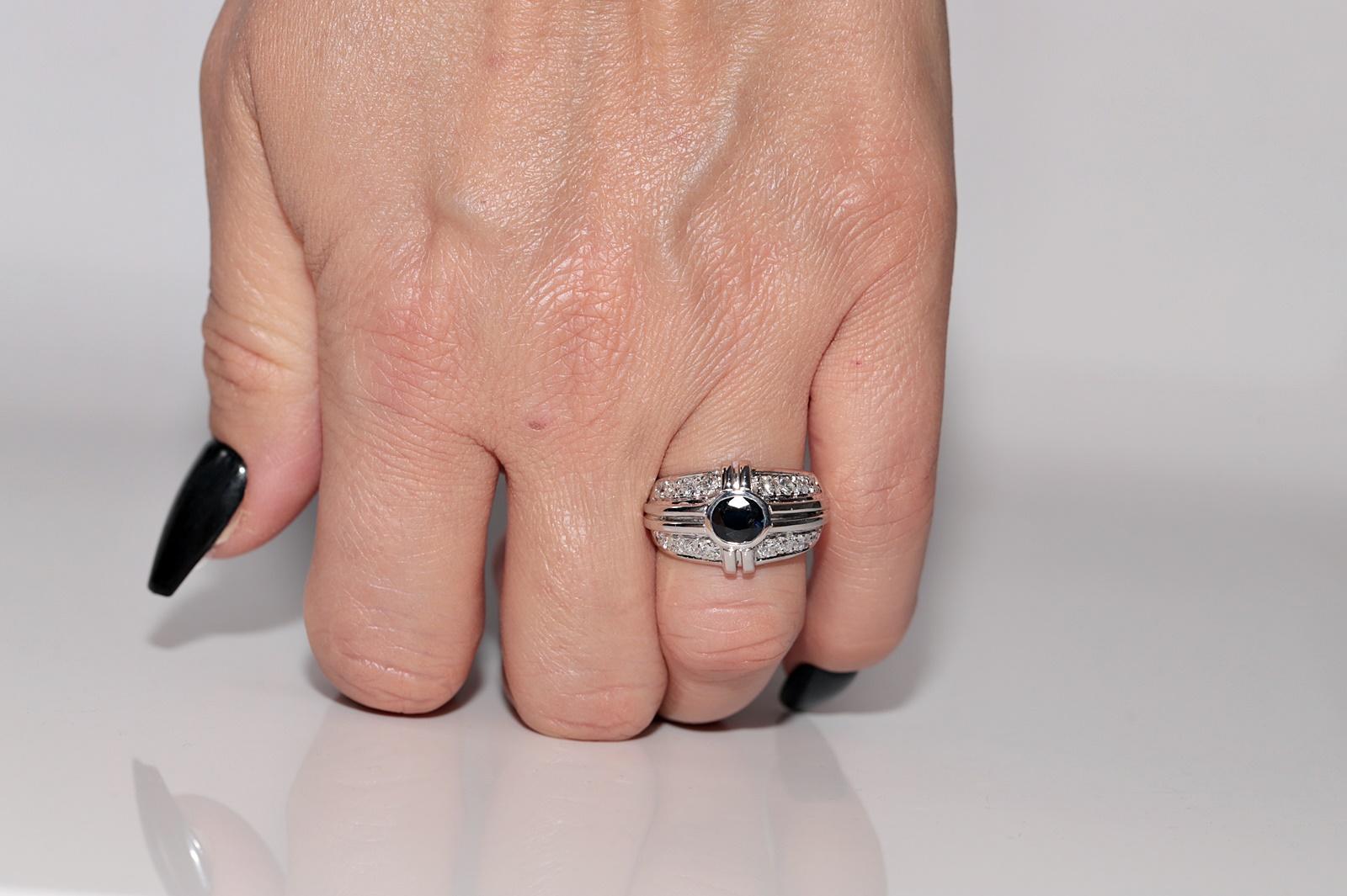 Anello forte in oro 14k con diamanti naturali e zaffiri ovali, CIRCA gli anni '90 in vendita 10