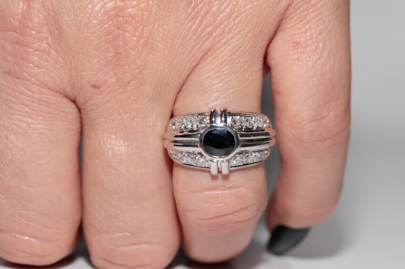 Vintage Circa 1990s 14k Gold Natural Diamond And Oval Sapphire Strong Ring im Angebot 12