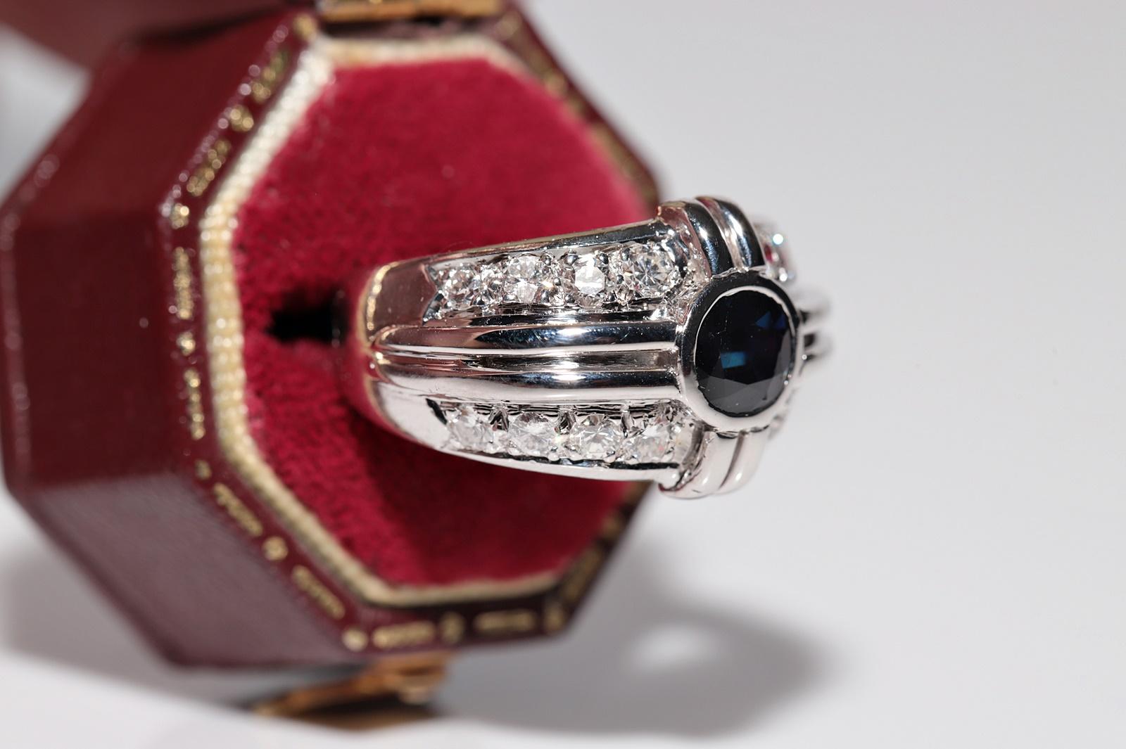 Rétro Anello forte in oro 14k con diamanti naturali e zaffiri ovali, CIRCA gli anni '90 in vendita