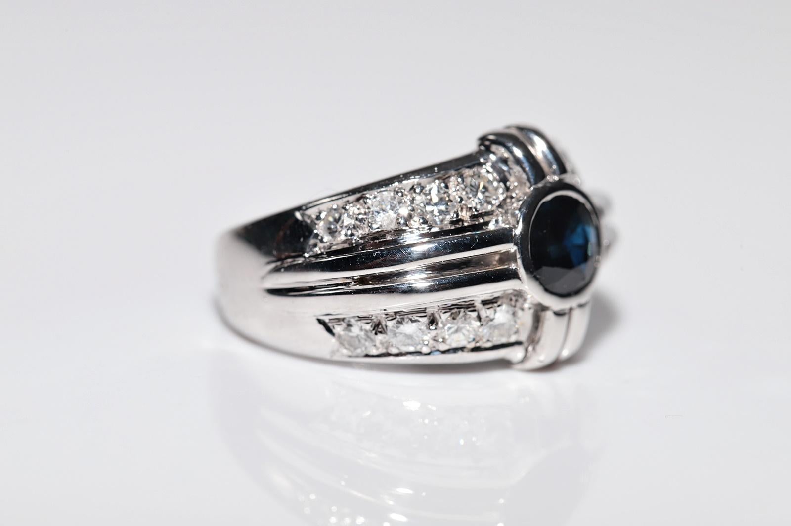 Anello forte in oro 14k con diamanti naturali e zaffiri ovali, CIRCA gli anni '90 In condizioni buone in vendita a Fatih/İstanbul, 34