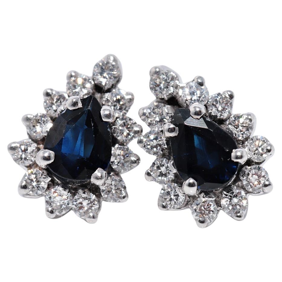 Vintage By, circa anni
90, orecchino con diamante naturale e zaffiro taglio pera in oro 14k