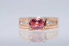 Vintage Circa 1990s 14k Gold Natural Diamond And Pink Tourmaline Decorated Ring