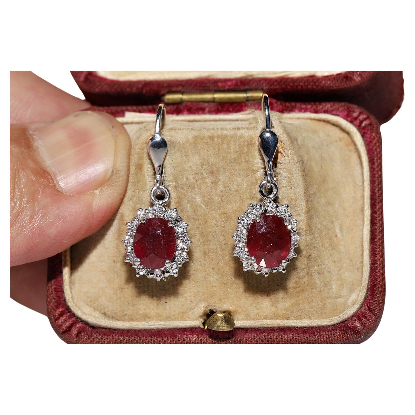 Vintage Circa 1990s 14k Gold Natural Diamond And Ruby Decorated Earring For Sale