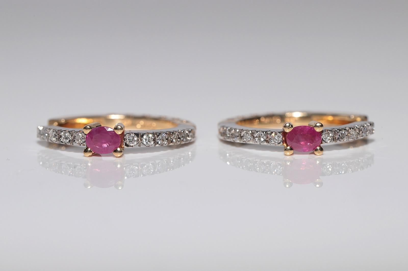Pendiente de aro vintage circa años 90 de oro de 14k decorado con diamantes naturales y rubíes en Bueno estado para la venta en Fatih/İstanbul, 34