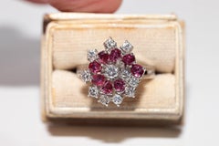 Vintage Circa 1990s 14k Gold Natural Diamond And Ruby Decorated Ring