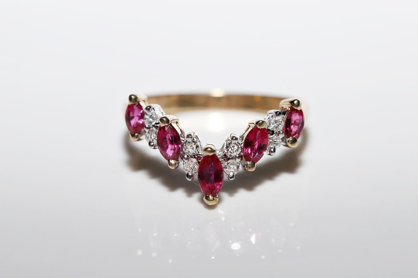 Women's  Vintage Circa 1990s 14k Gold Natural Diamond And Ruby Decorated Ring  For Sale