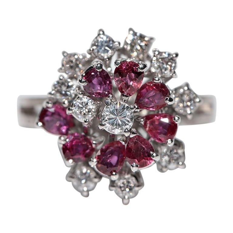 Vintage Circa 1990s 14k Gold Natural Diamond And Ruby Decorated Ring