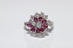 Vintage Circa 1990s 14k Gold Natural Diamond And Ruby Decorated Ring