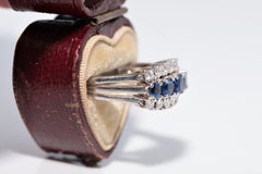 Vintage Circa 1990s 14k Gold Natural Diamond And Sapphire Decorated Band Ring