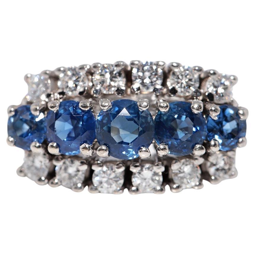 Vintage Circa 1990s 14k Gold Natural Diamond And Sapphire Decorated Band Ring