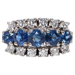 Vintage Circa 1990s 14k Gold Natural Diamond And Sapphire Decorated Band Ring