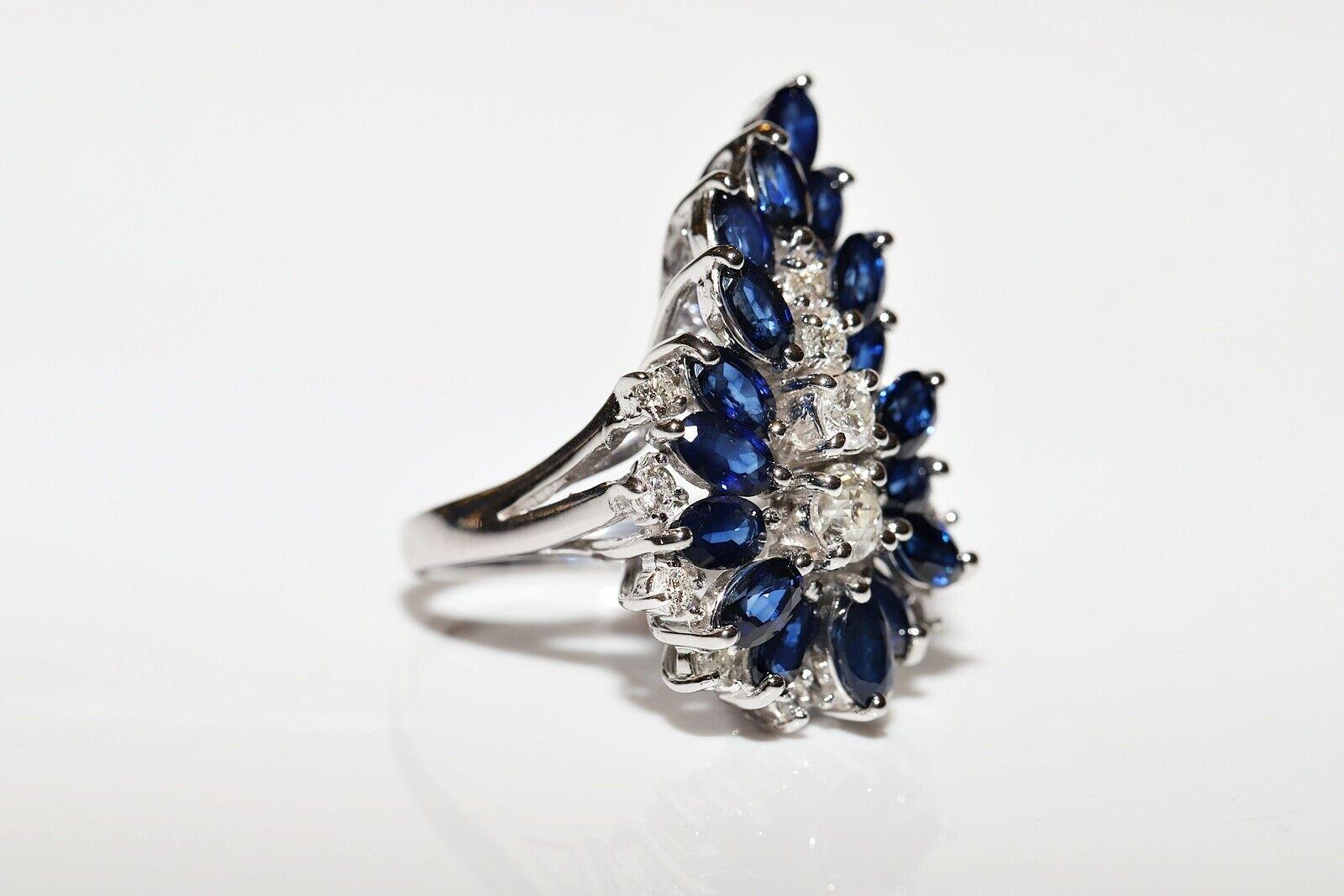 Vintage Circa 1990s 14k Gold Natural Diamond And Sapphire Decorated Strong Ring  For Sale 8