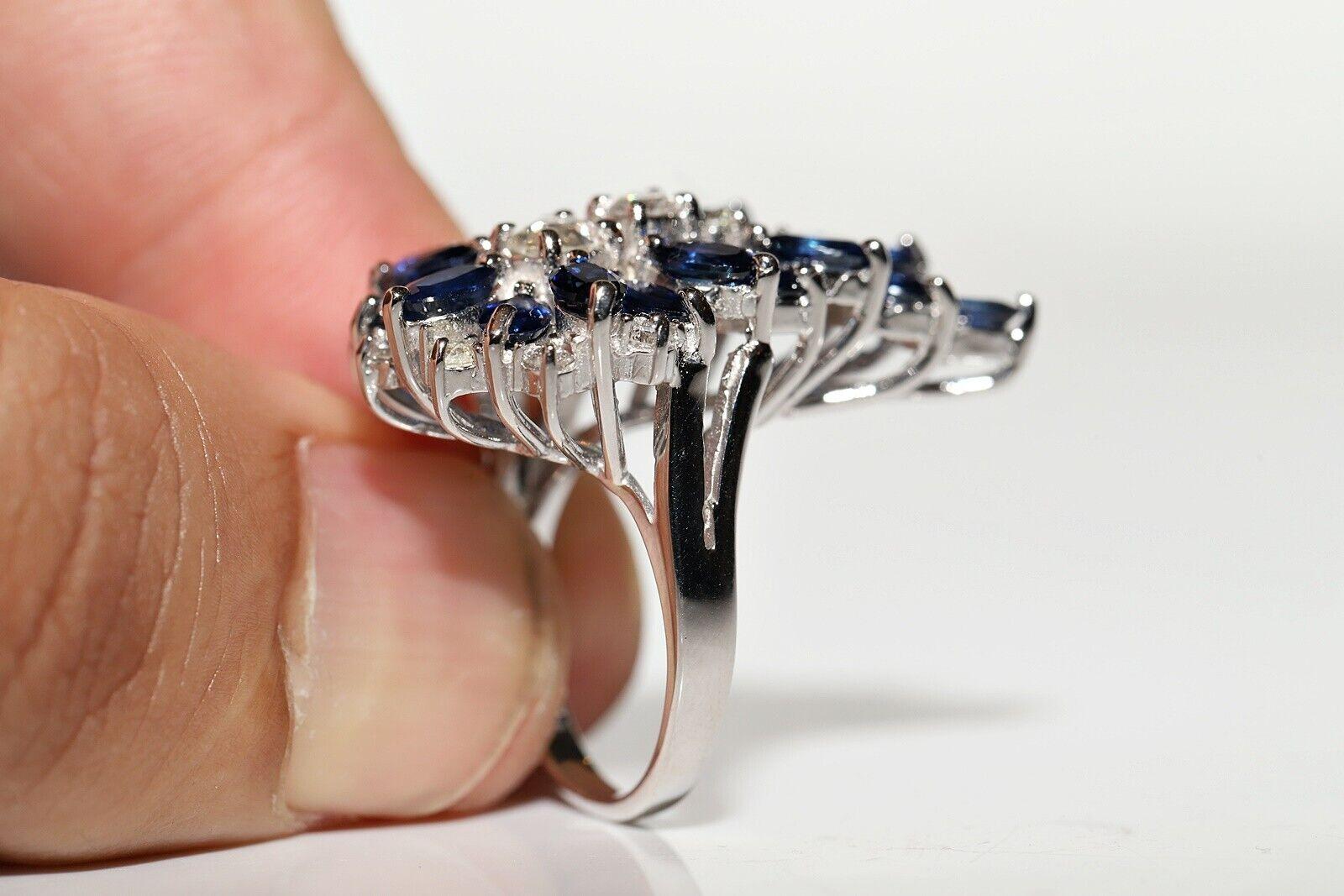 Brilliant Cut Vintage Circa 1990s 14k Gold Natural Diamond And Sapphire Decorated Strong Ring  For Sale